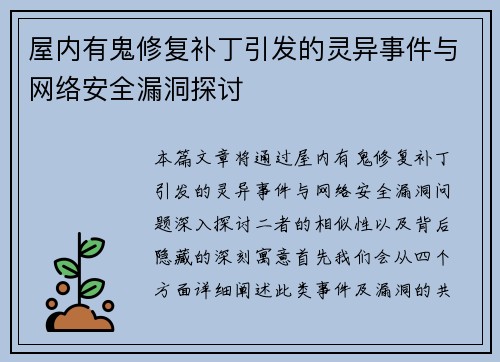 屋内有鬼修复补丁引发的灵异事件与网络安全漏洞探讨